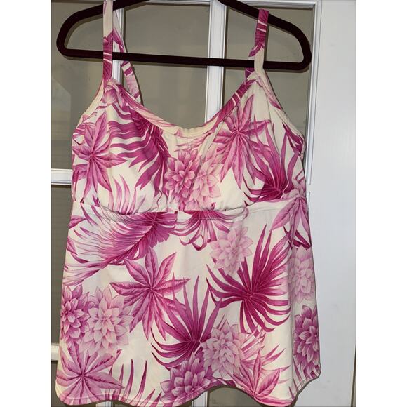 Kim Rogers Curvy Tankini Swim Top Womens Plus Pink Floral 18W Padded - Picture 1 of 4